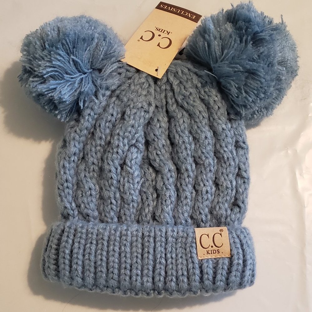 Light Denim Toddler Double Pom Beanie